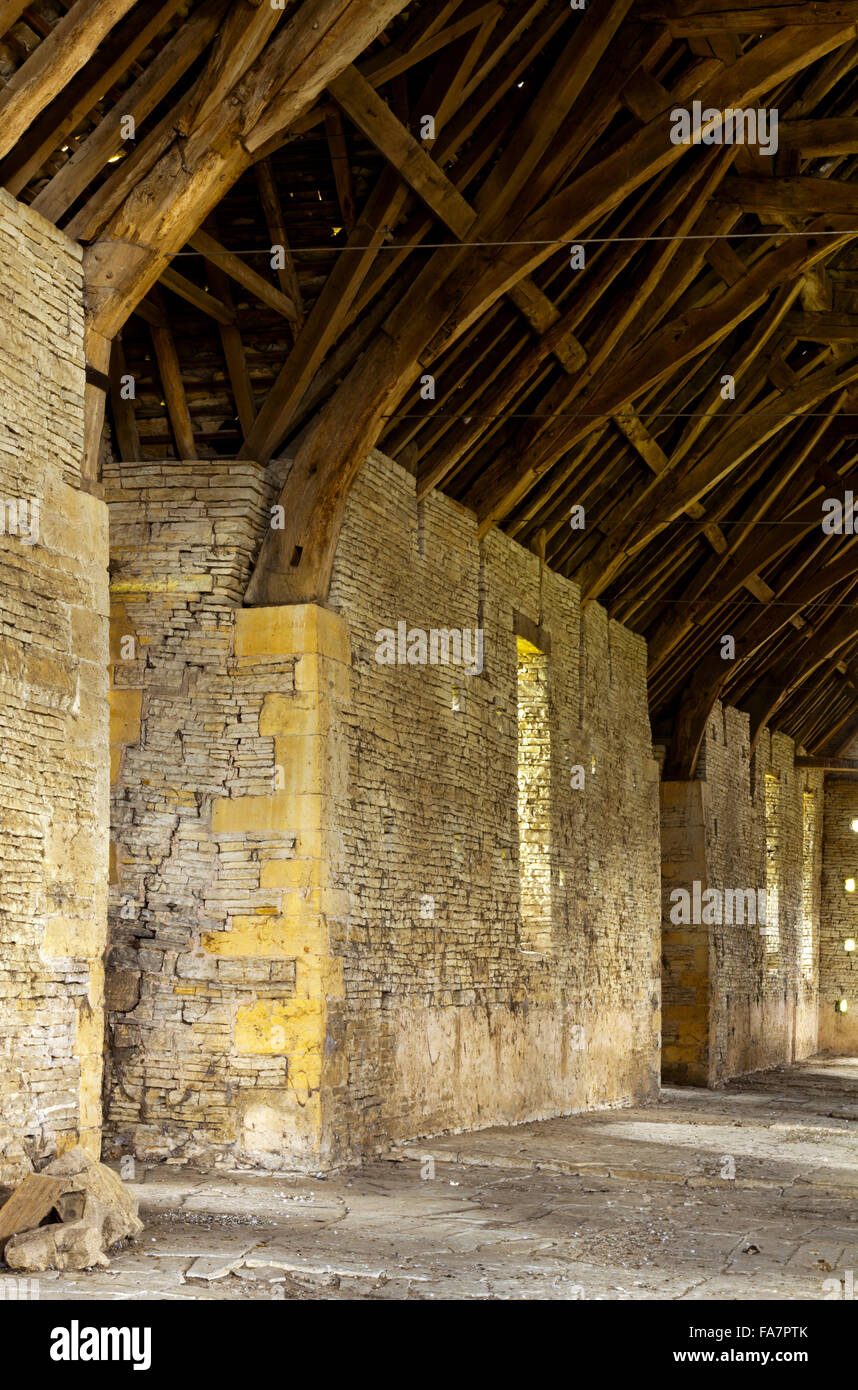 Interior of the thirteenth century Middle Littleton Tithe Barn, Evesham, Worcestershire. Stock Photo