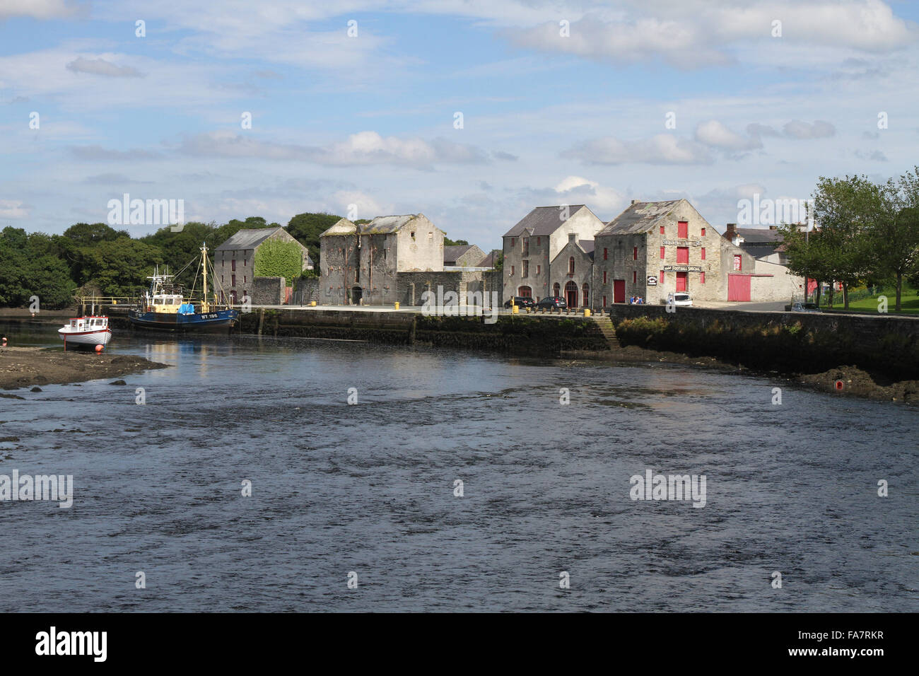 Harbour quay on River Lennon at Ramelton County Donegal Ireland. Stock Photo