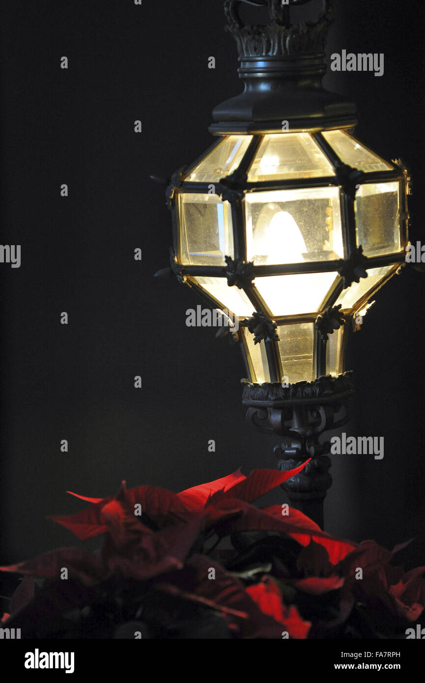 Christmas decoration illuminated by a lamp at Polesden Lacey, Surrey. Stock Photo