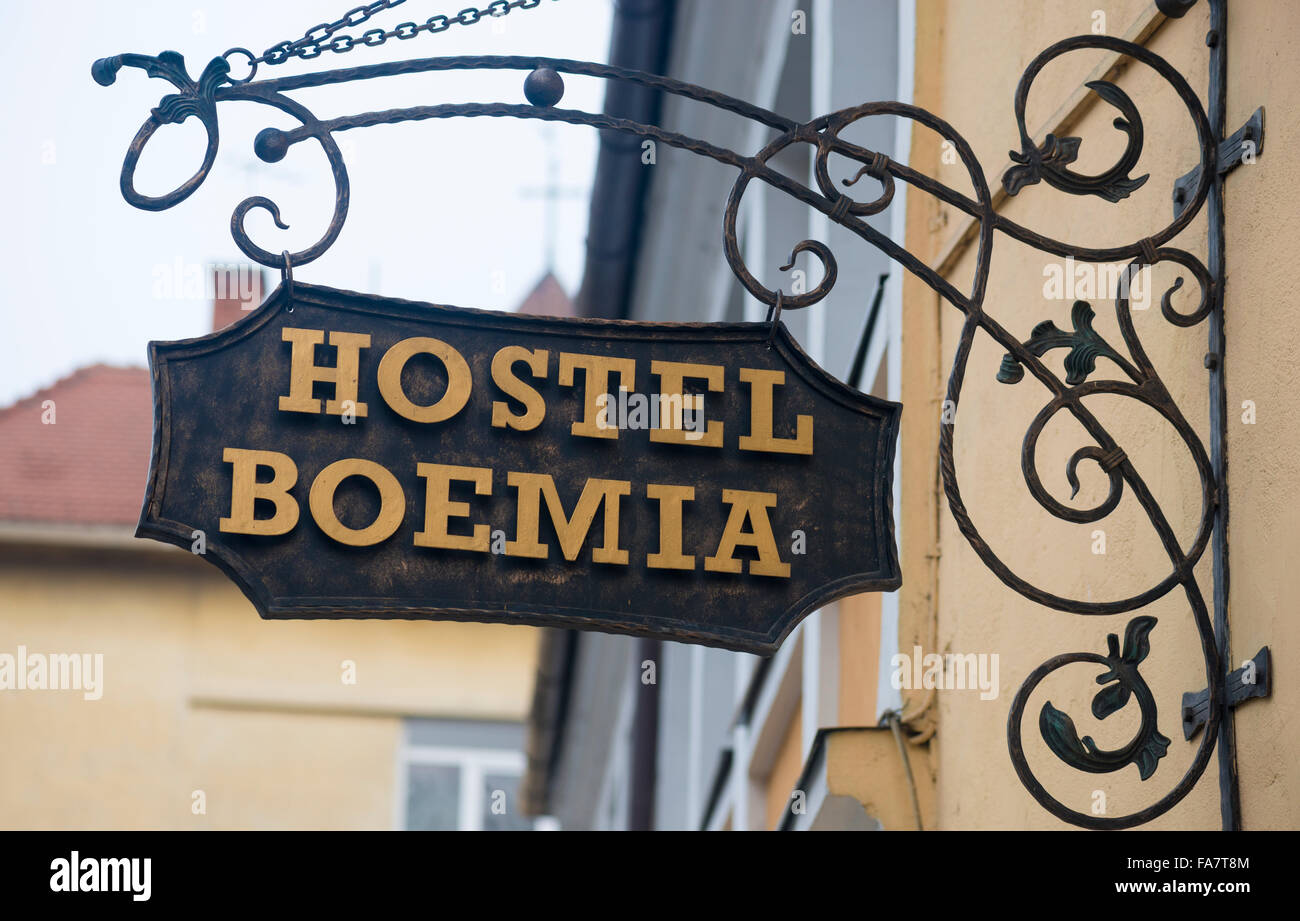DECEMBER 8, 2015 - BRASOV: the 'Hostel Boemia' sign on a building in Brasov Stock Photo