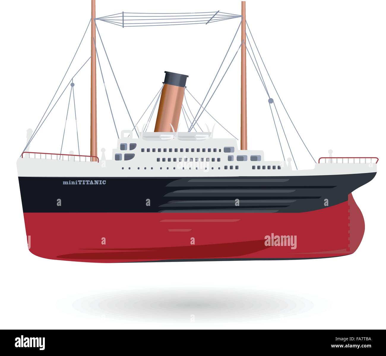 Mini Titanic - short red ship legendary funny boat comical ship on white symbol icon flatten isolated illustration master vector Stock Vector