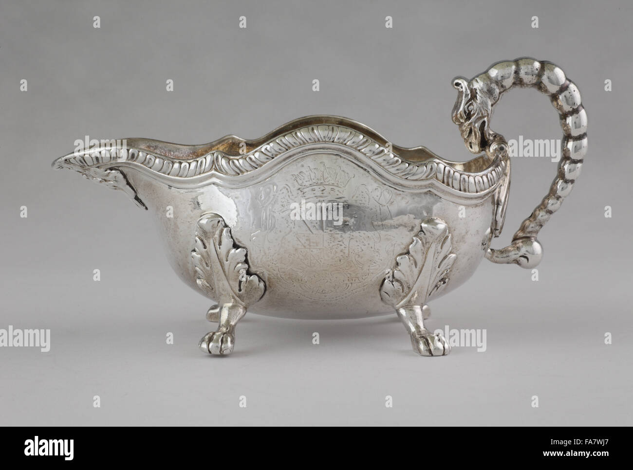 Sauce boat by Edward Feline, 1751, part of the silver collection at Ickworth, Suffolk. National Trust inventory number: 852081 Stock Photo