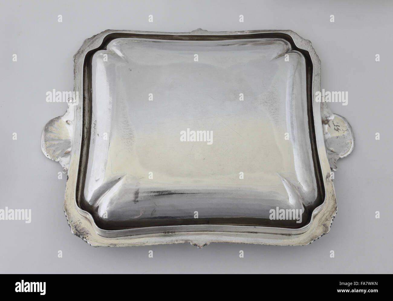Underside of an oblong entree dish by Paul Store, 1809, part of the silver collection at Ickworth, Suffolk. National Trust inventory number: 852103 Stock Photo