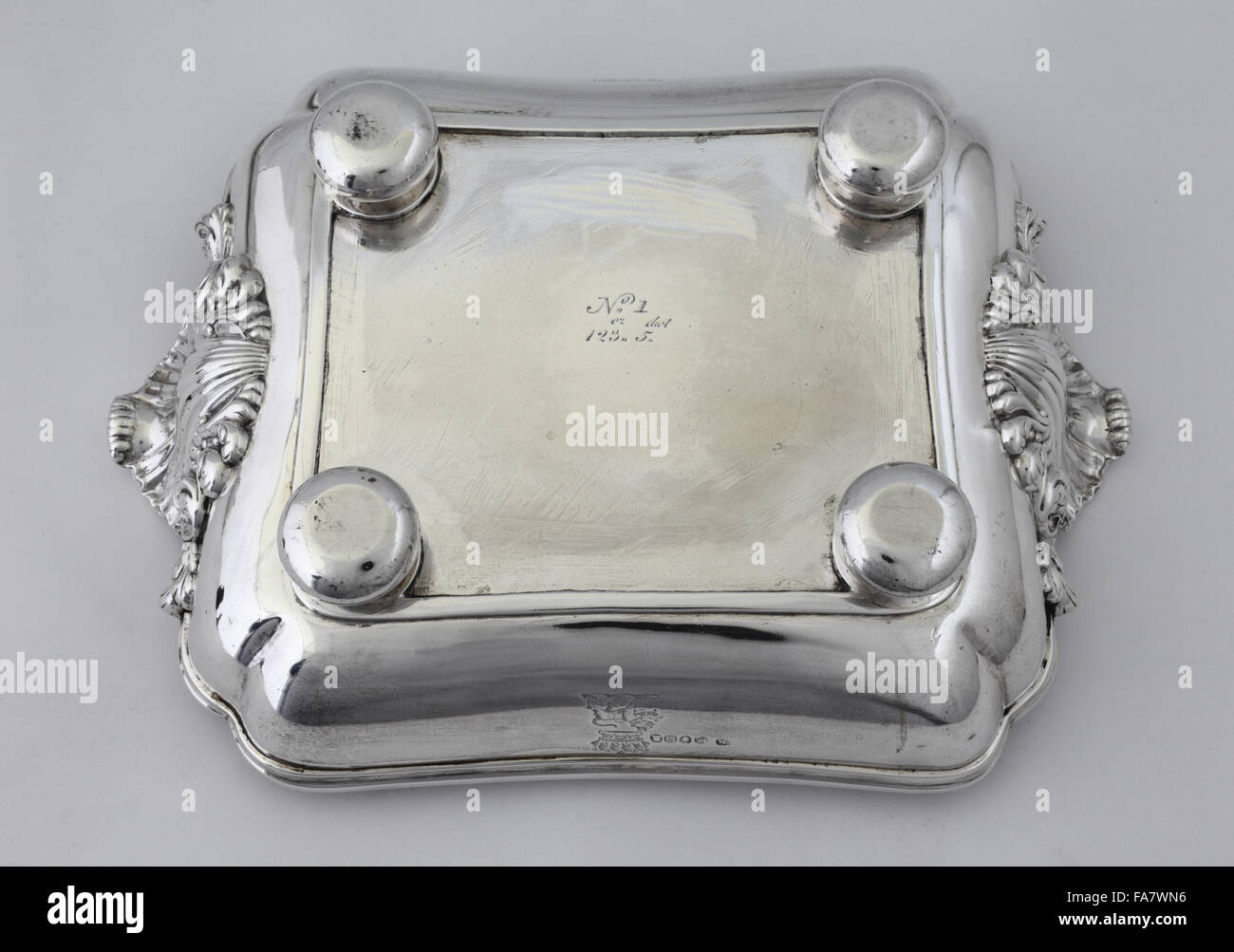 Underside of an entree dish by Paul Store, 1809, part of the silver collection at Ickworth, Suffolk. National Trust inventory number: 852103 Stock Photo
