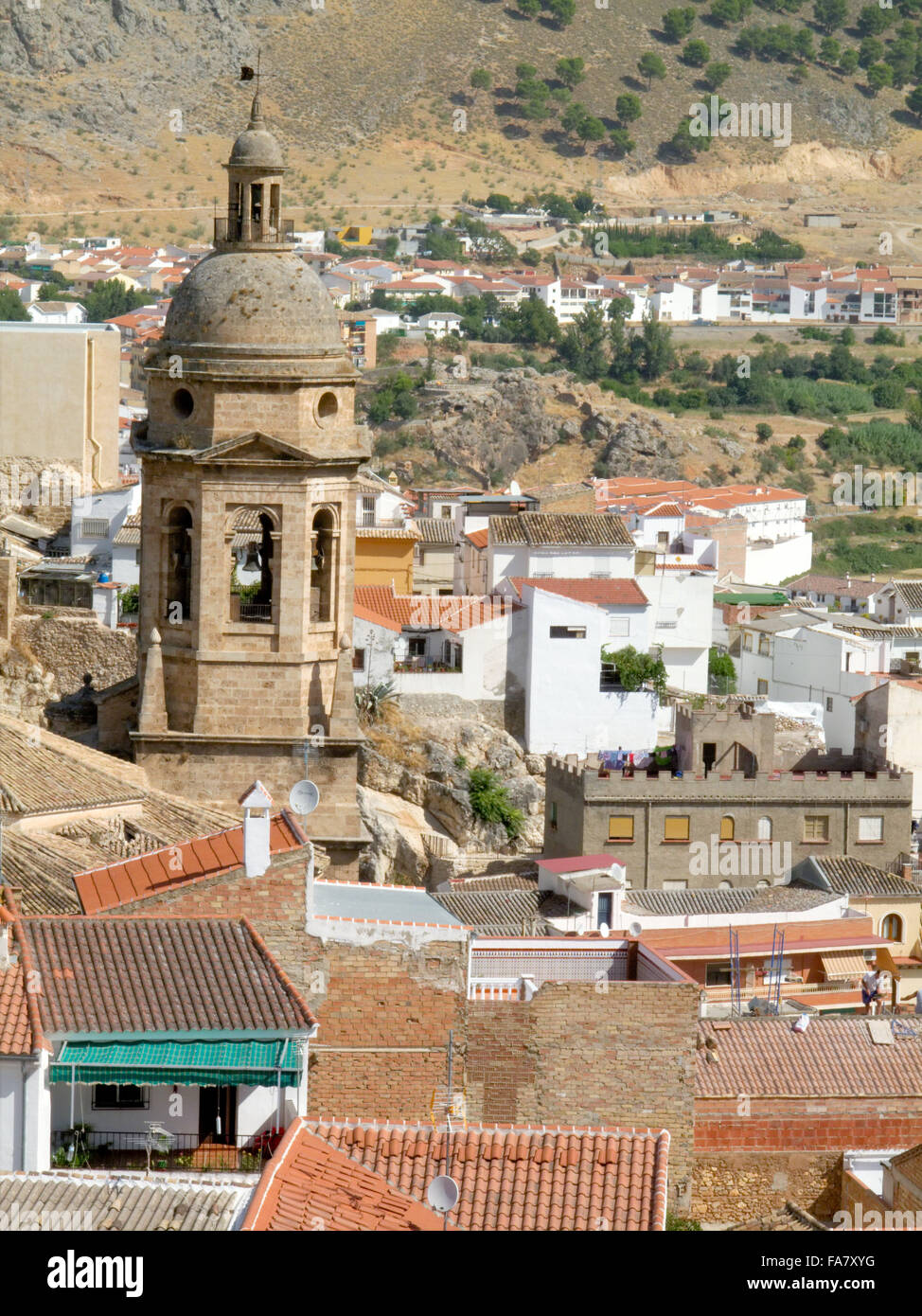 Spanish church tower and roofs in Loja Stock Photo