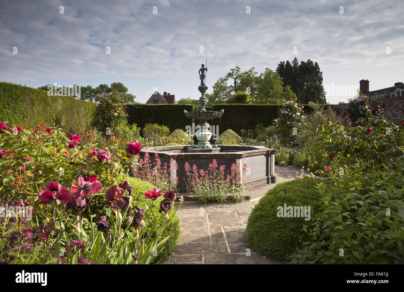 View of the Fountain Garden at Woolbeding Gardens, West Sussex. The
