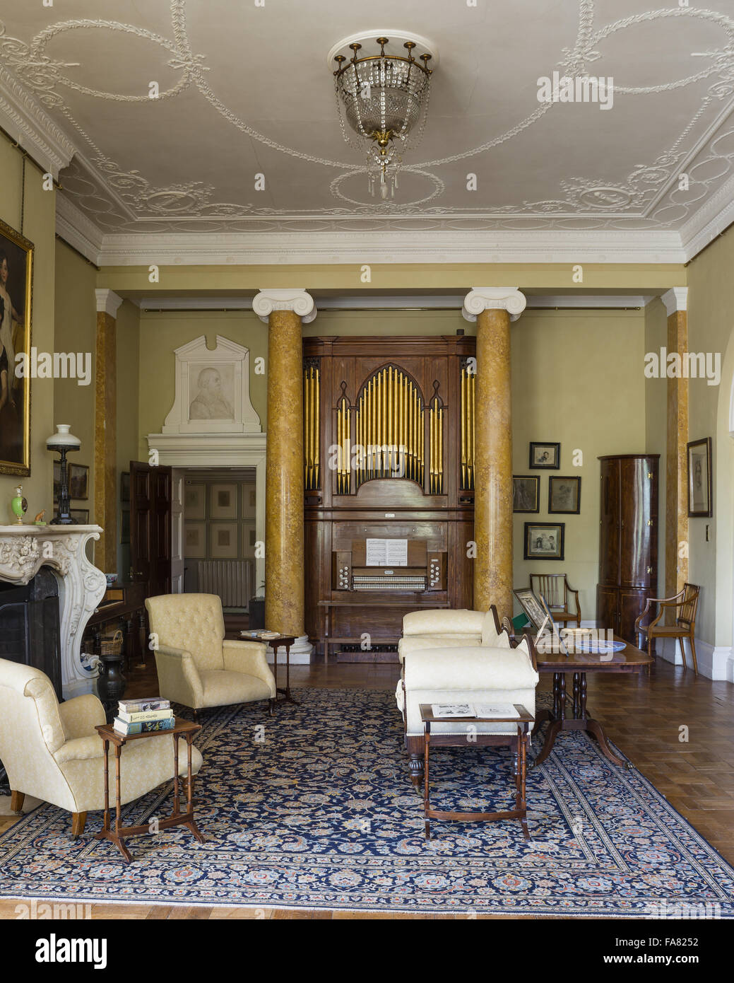 The Music Room at Killerton, Devon. Originally the dining room, this room takes its name from the chamber organ, which was built in 1807. Stock Photo