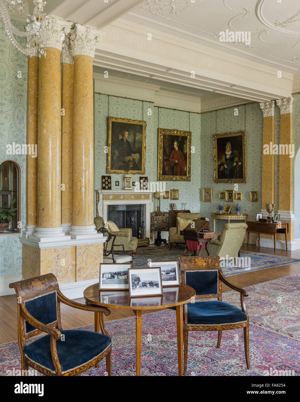 The Drawing Room at Killerton, Devon. This impressive room belongs to the period of Sir Charles Acland, 12th Bt, who made sweeping changes to Killerton in 1900. Stock Photo