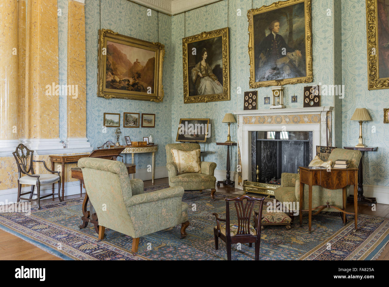 The Drawing Room at Killerton, Devon. This impressive room belongs to the period of Sir Charles Acland, 12th Bt, who made sweeping changes to Killerton in 1900. Stock Photo