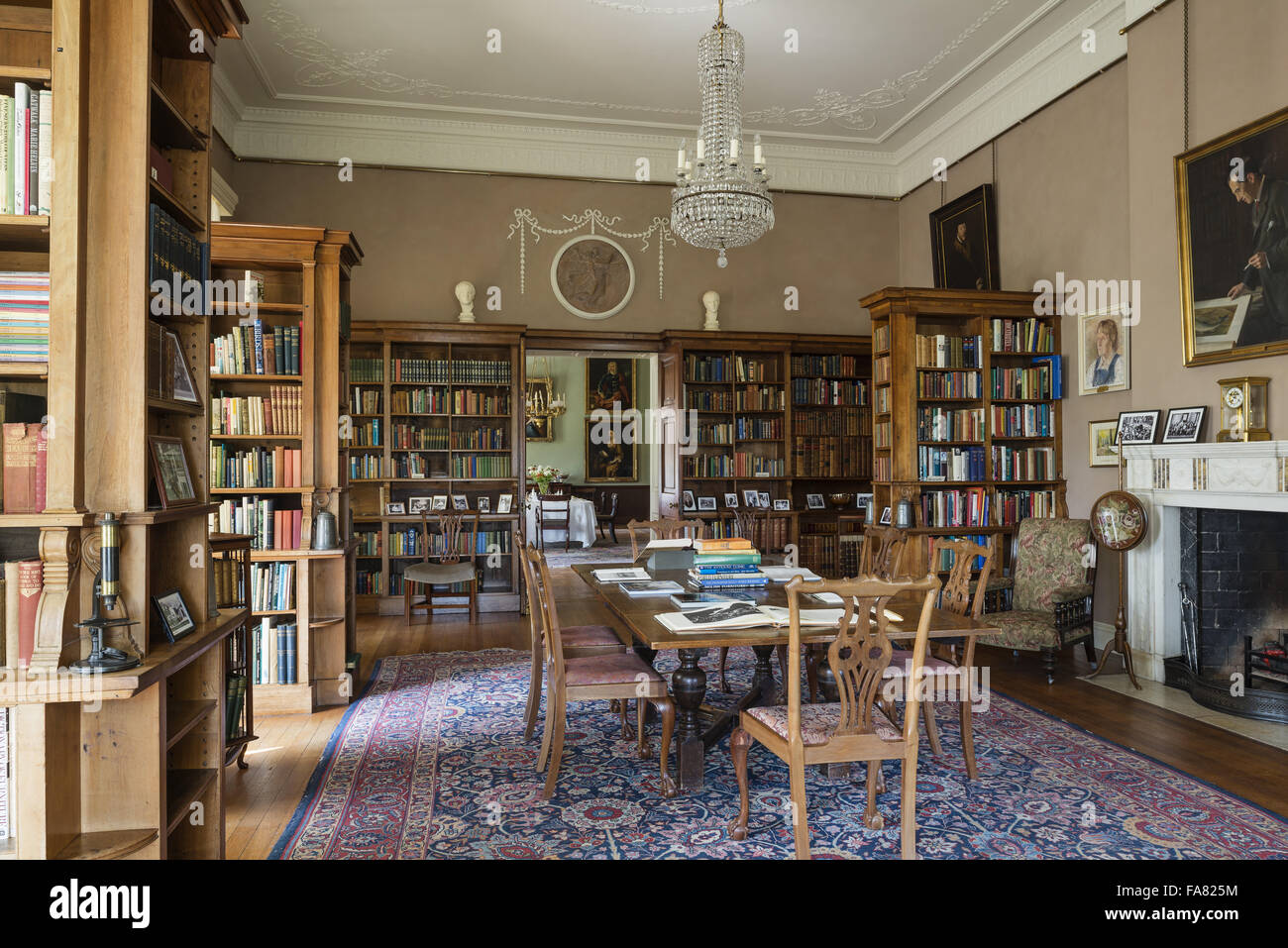 The Library at Killerton, Devon. This room was turned into the Library during the Edwardian era. Stock Photo