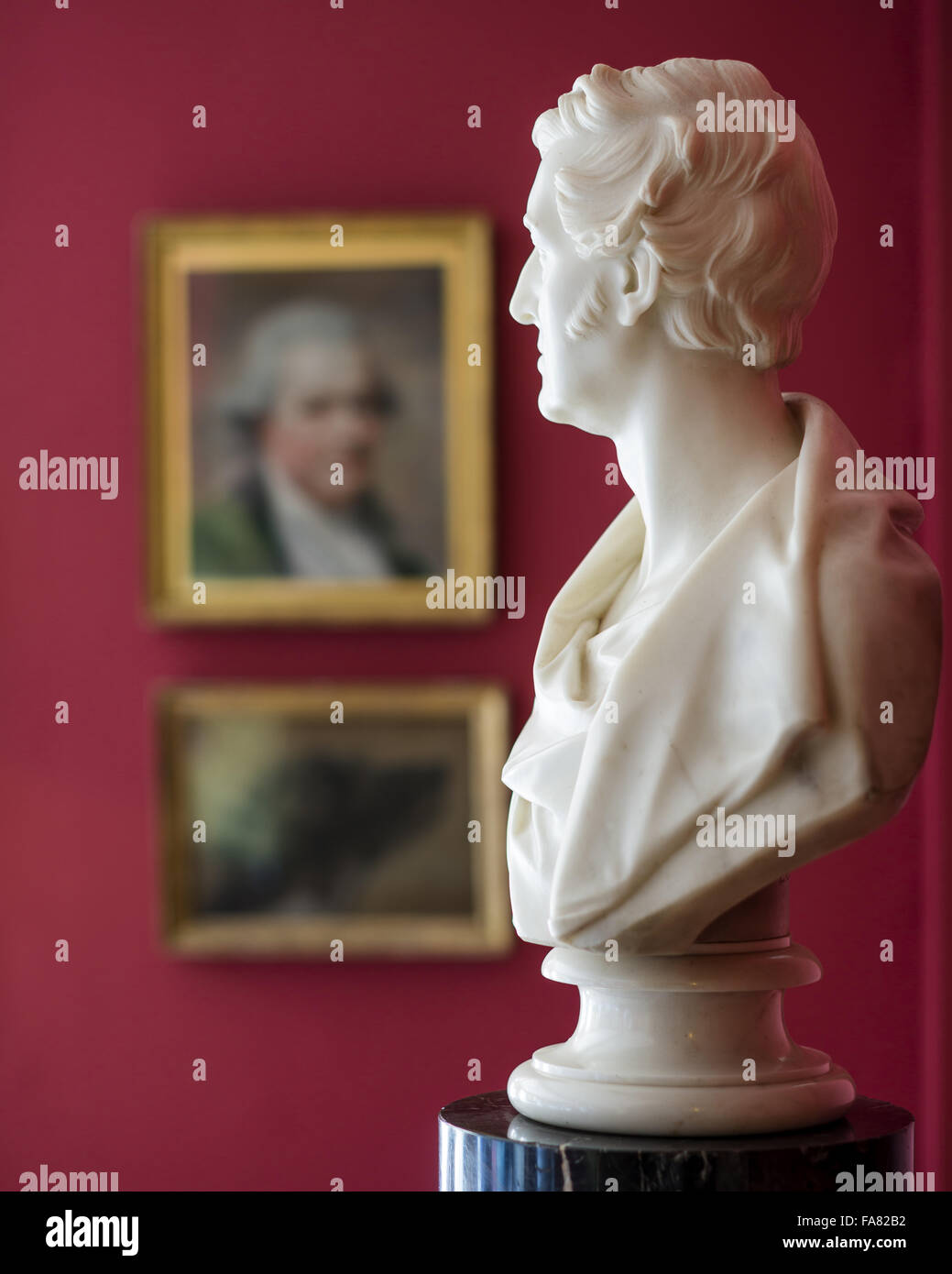 SIR THOMAS DYKE ACLAND, TENTH BARONET MP (1787-1871) by Edward Bowring Stephens at Killerton, Devon. Marble bust shown here in profile. National Trust Inventory Number 922459. Stock Photo