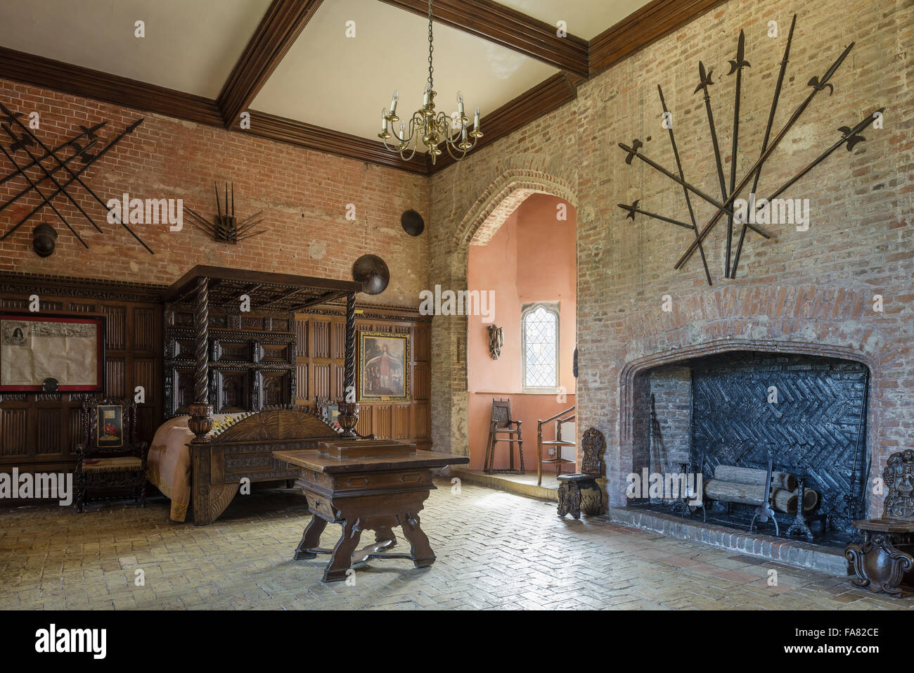 View of the King's Room, Oxburgh Hall, Norfolk. Henry VII occupied this room during his stay in 1487. Stock Photo