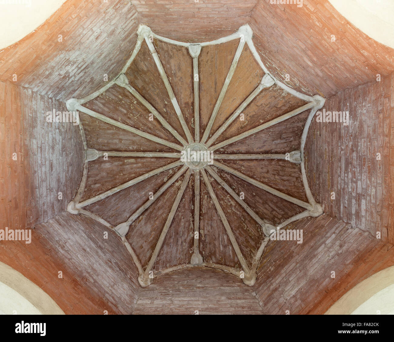 View of the vaulted ceiling of the octagonal chamber adjacent to the King's Room, Oxburgh Hall, Norfolk Stock Photo