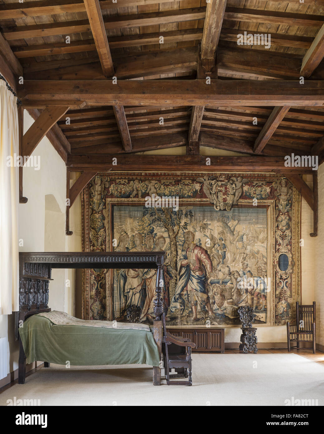 View of the Queen's Room, Oxburgh Hall, Norfolk. Occupying the second floor of the Gatehouse, this is where Henry VII's Queen, Elizabeth of York, stayed during her visit in 1487. Stock Photo