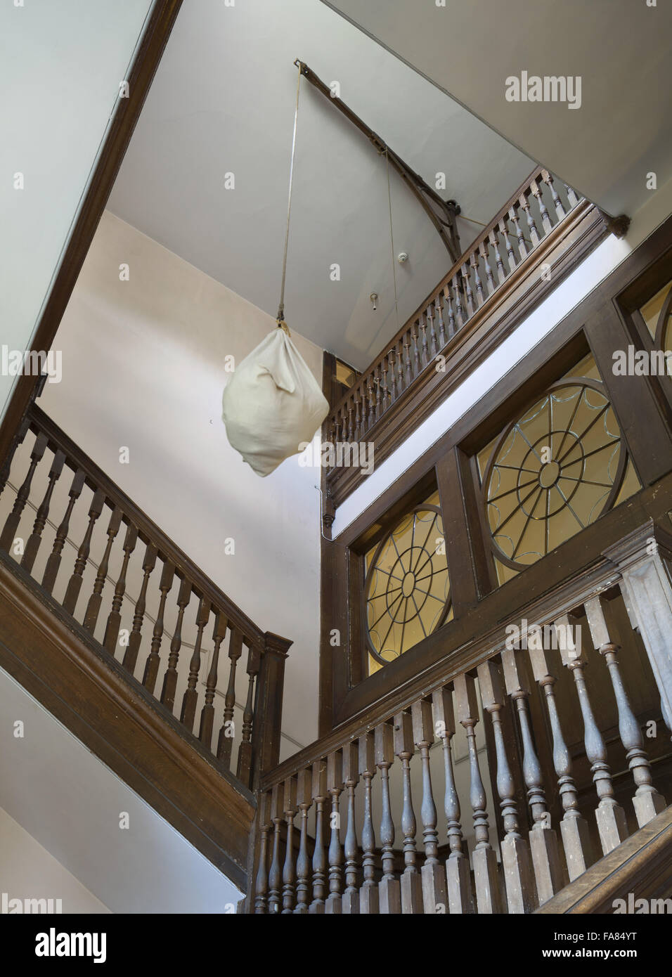 A hoist in the Servants' Staircase at Belton House, Lincolnshire. The