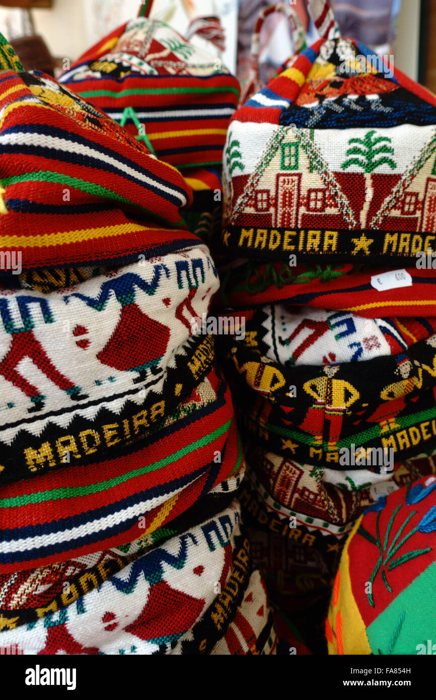 Traditional woolen hats worn in the mountains of Madeira, sometimes called Ear Hats Stock Photo