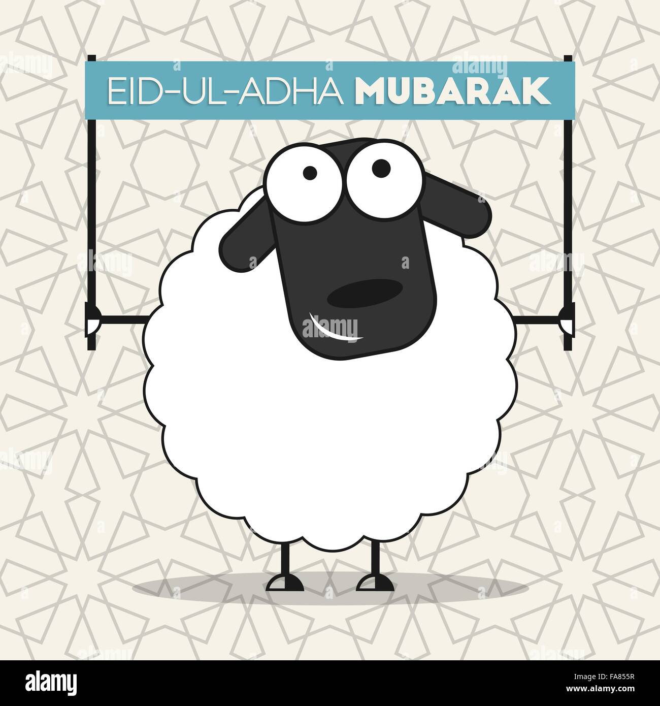 Cute sheep with banner on seamless islamic wallpaper pattern for muslim community festival of sacrifice Eid-ul-Adha Stock Vector