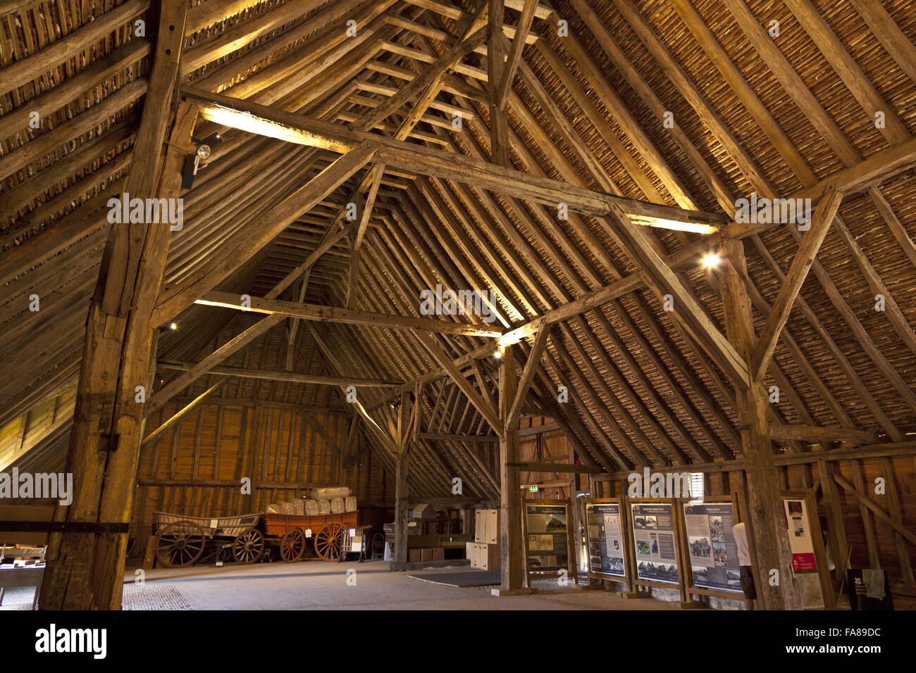 Inside Coggeshall Grange Barn, Essex. The barn was built in the twelfth ...