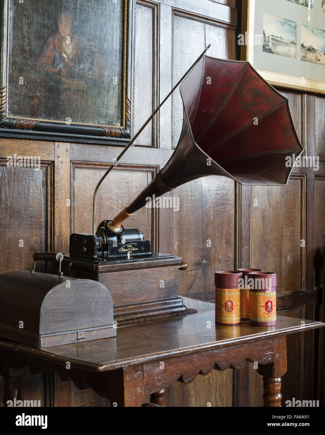 A Thomas Edison 1912 Phonogram in the Parlour at Bateman's, East Sussex. Bateman's was the home of the writer Rudyard Kipling from 1902 to 1936. Stock Photo