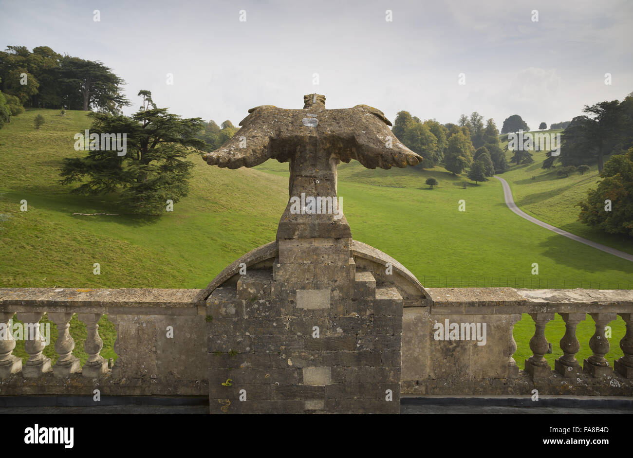 Stone eagle above the roof at Dyrham Park, South Gloucestershire. Dyrham Park is a late 17th century home near Bath. Stock Photo
