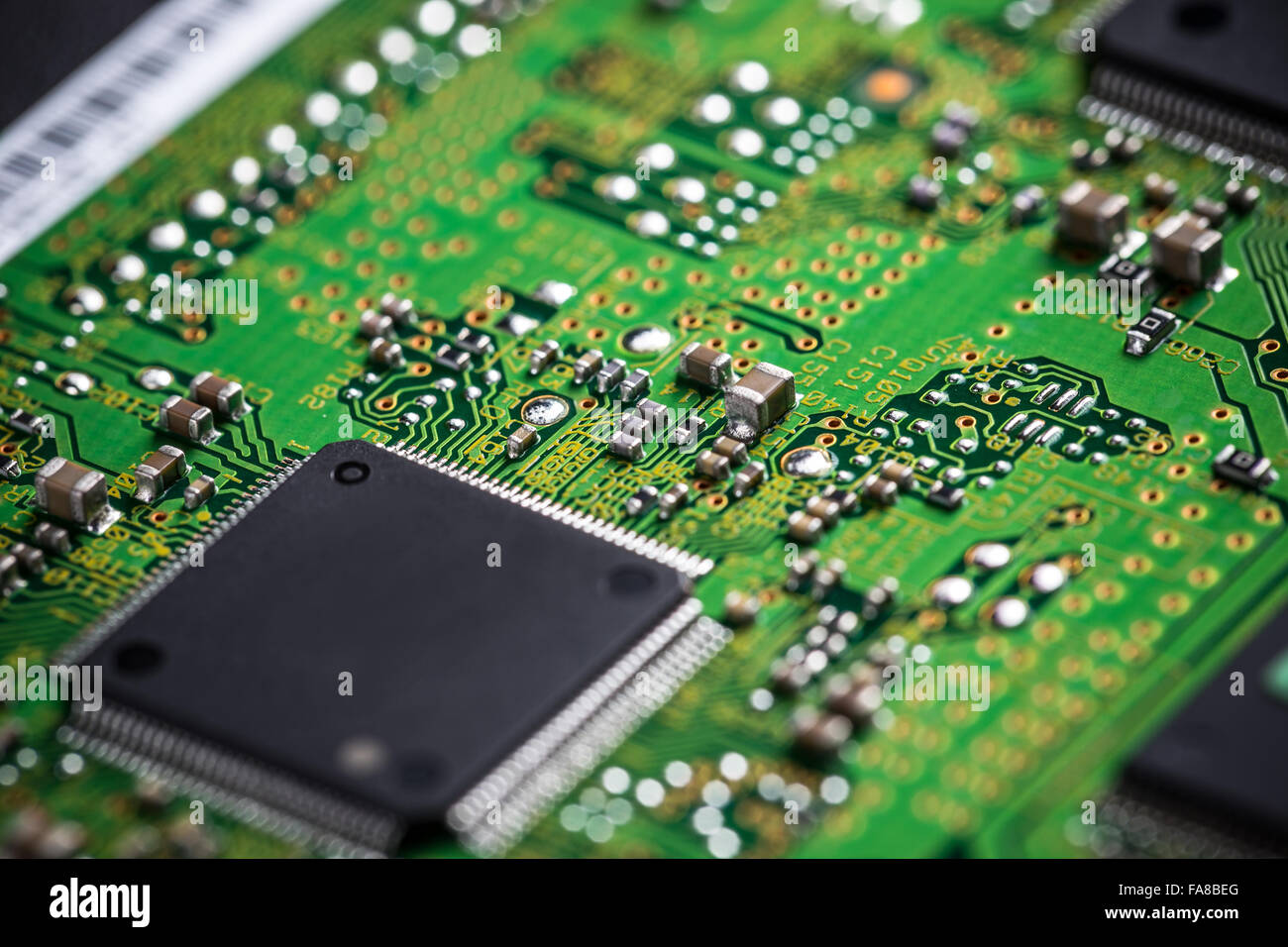 Closeup of electronic circuit board with processor Stock Photo