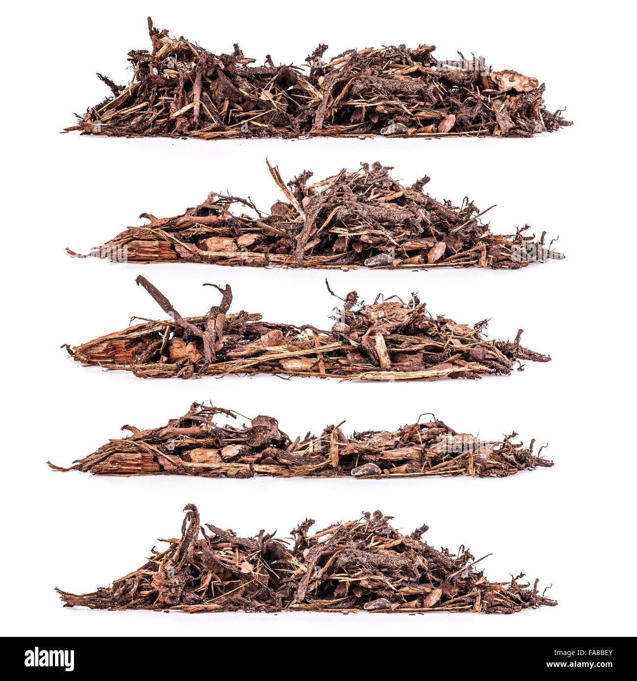 Heap of bark mulch on white background, set Stock Photo