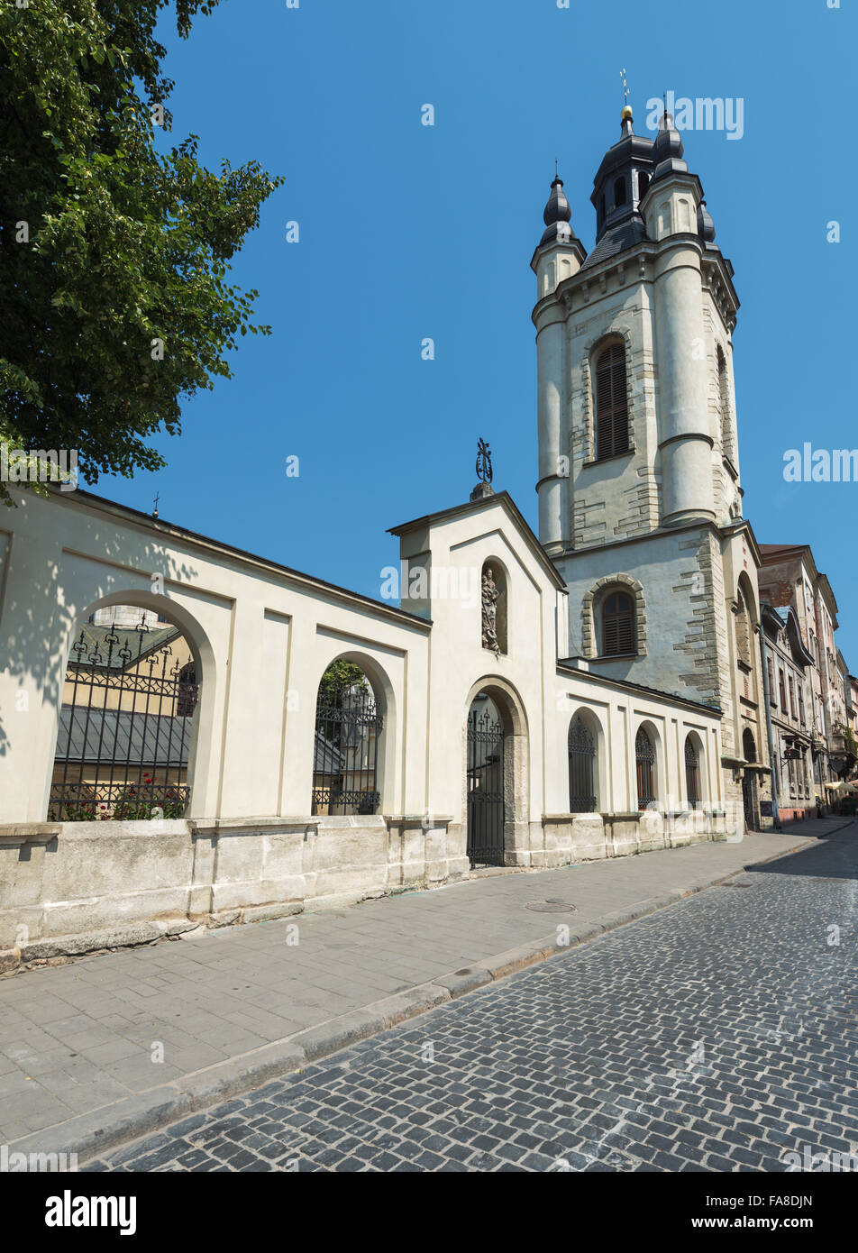 Belfry of Armenian church in Lviv, built in 1571 Stock Photo