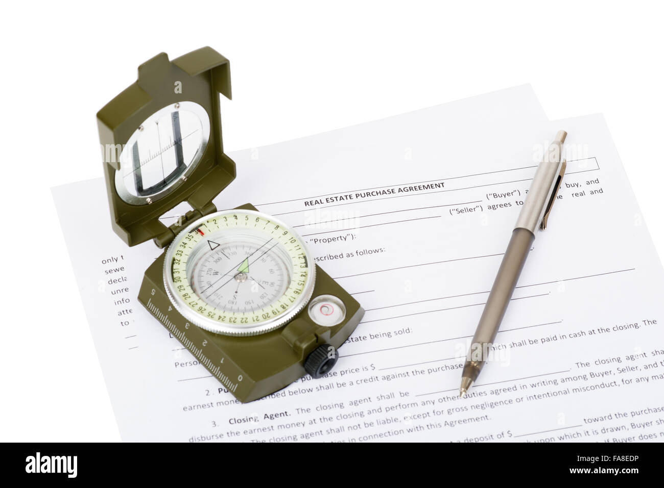 Documents with compass Stock Photo - Alamy