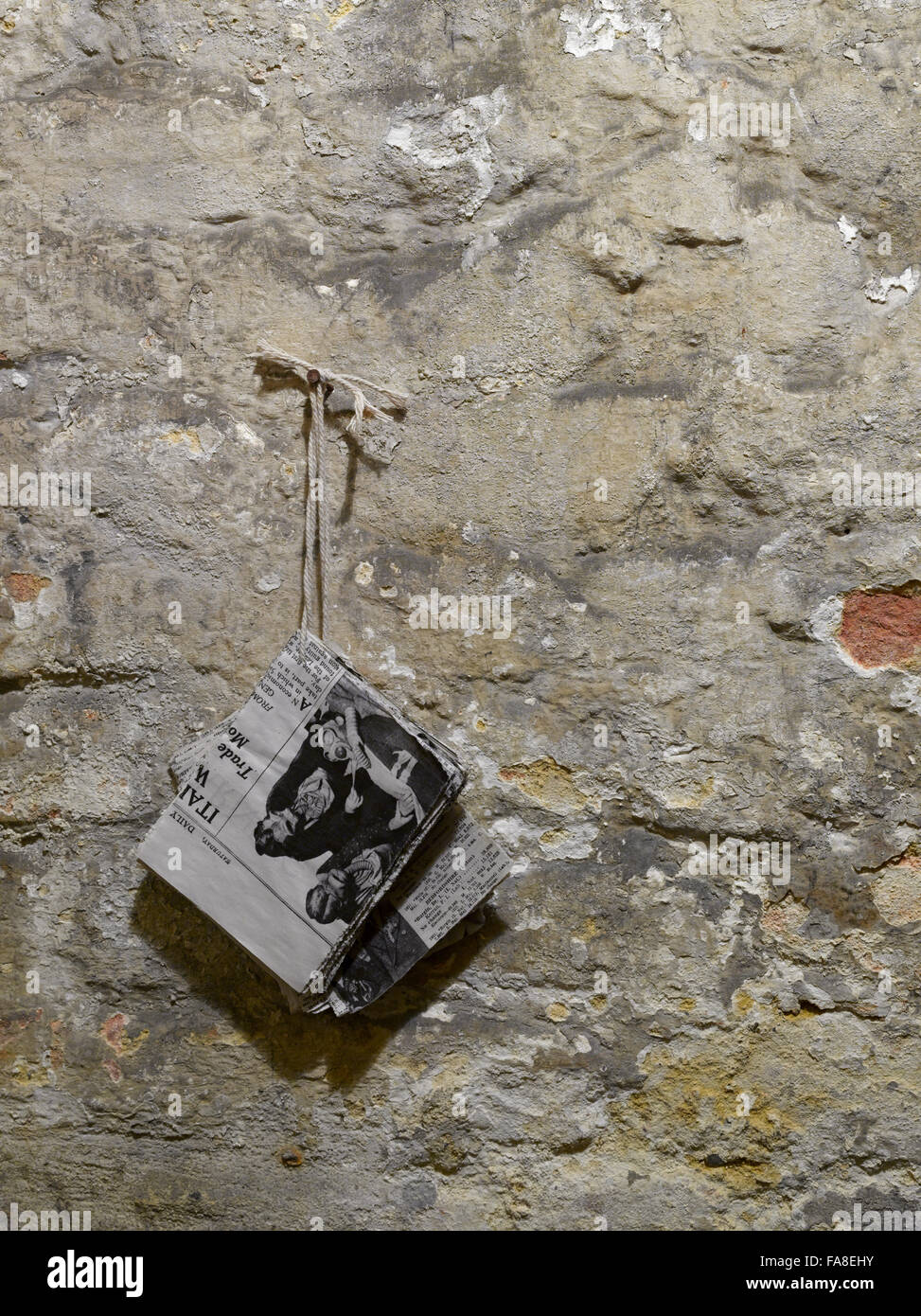 Squares of newspaper for use as lavatory paper in the Stokers' Toilet