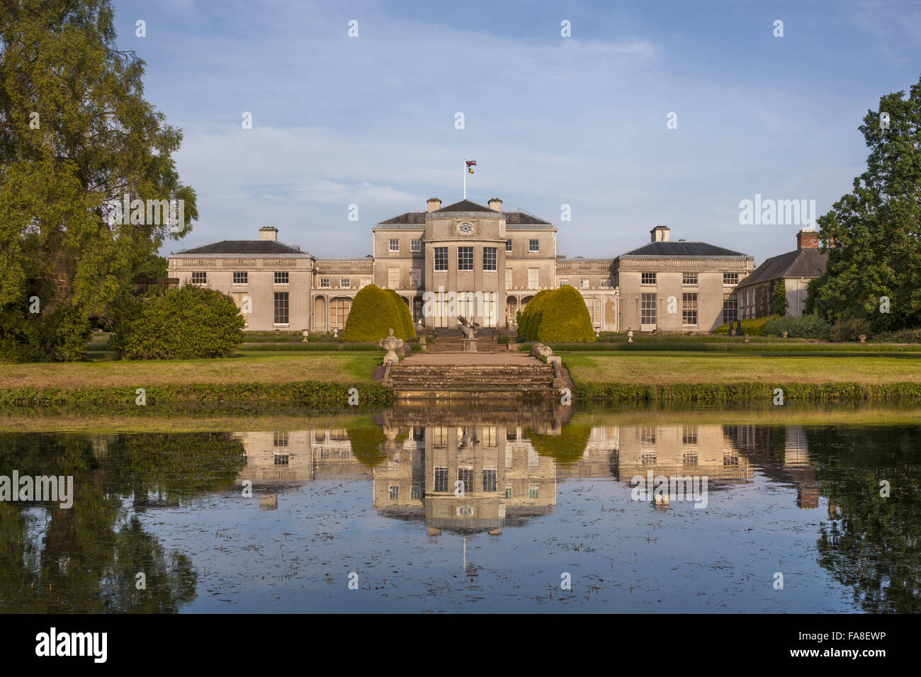 The west front of the house in June seen across the River Sow on the Shugborough Estate, Staffordshire. Stock Photo