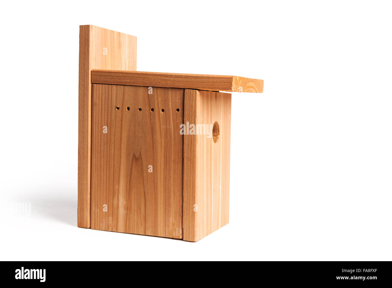 DIY wood birdhouse with white background Stock Photo