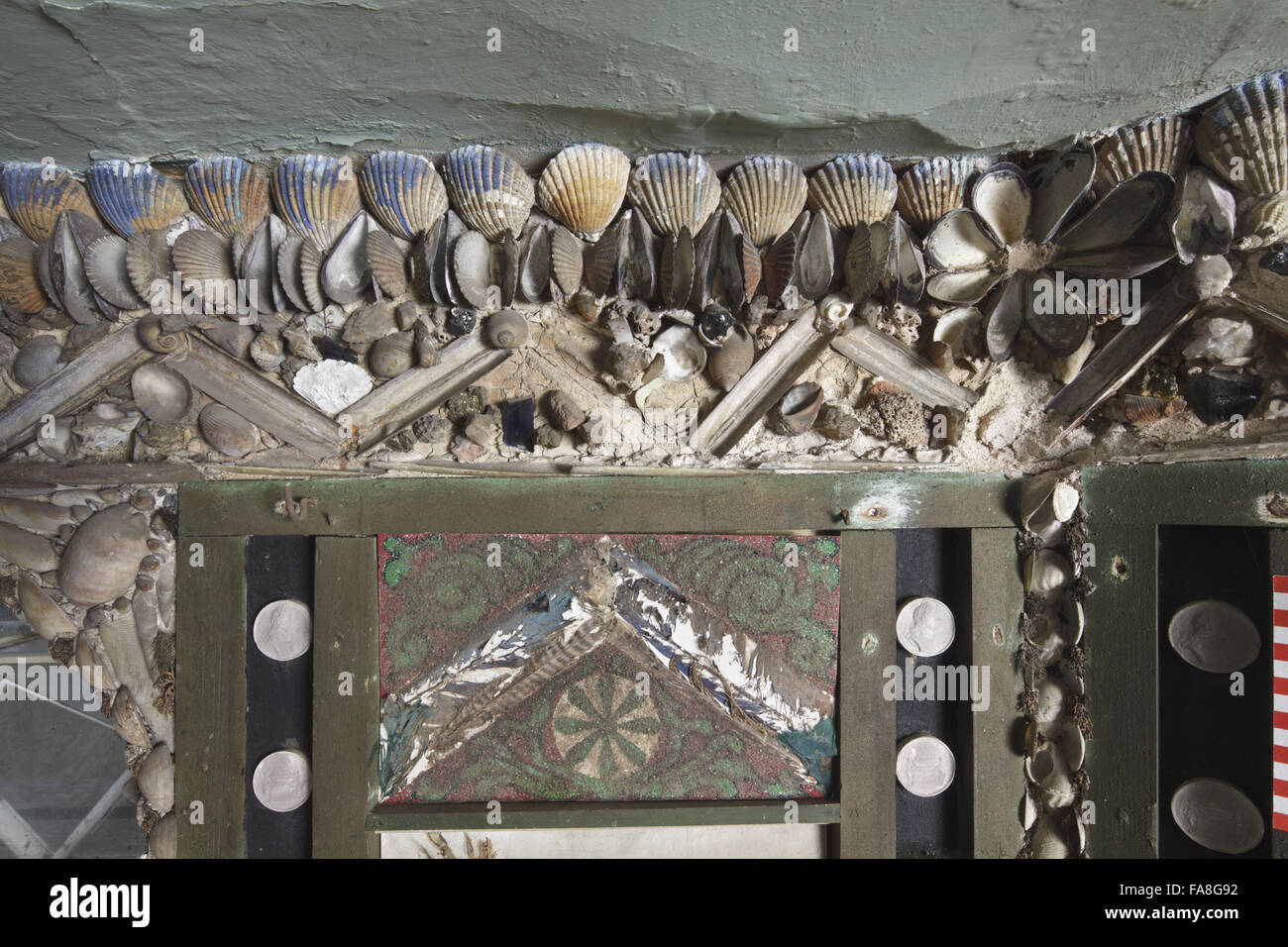 Detail of part of the decoration in bay three of the Shell Gallery at A ...