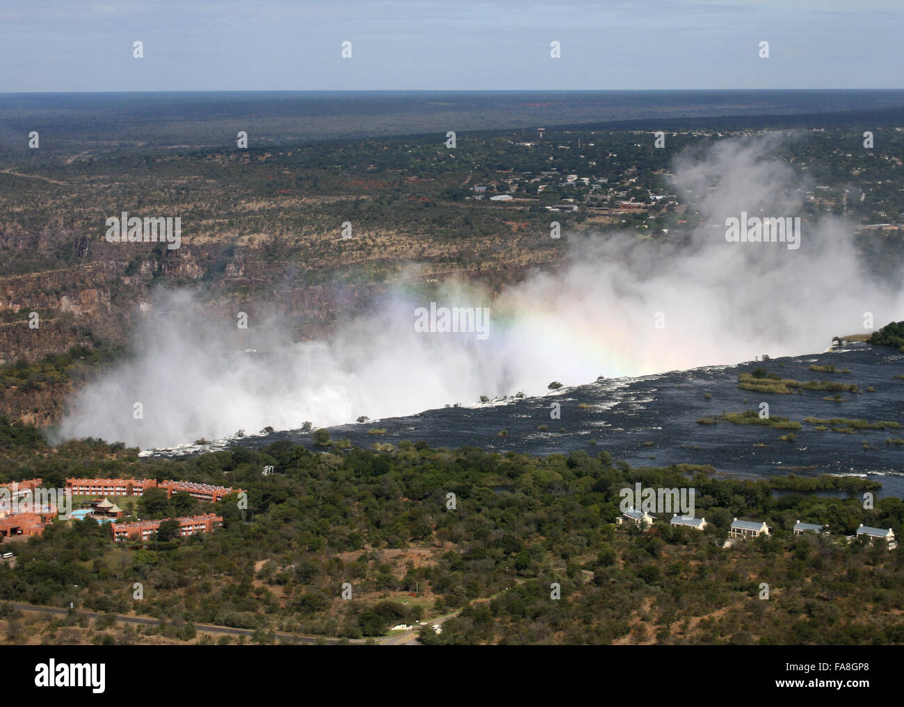 Victoria Falls Zambia, the Smoke that Thunders Aerial View Stock Photo