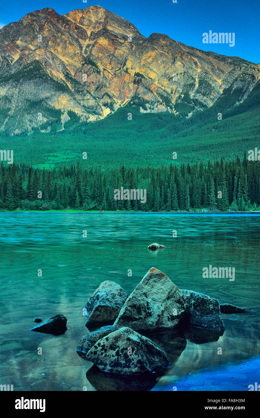 Pyramid Mountain and Pyramid Lake in Jasper National Park, Canada Stock