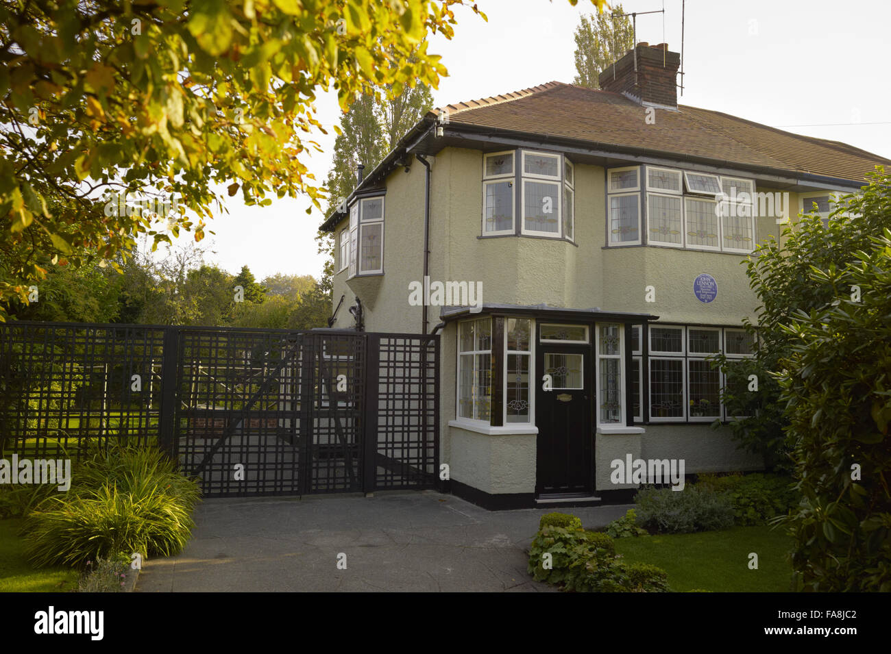 The exterior of Mendips, the childhood home of John Lennon, in Woolton, Liverpool. Stock Photo