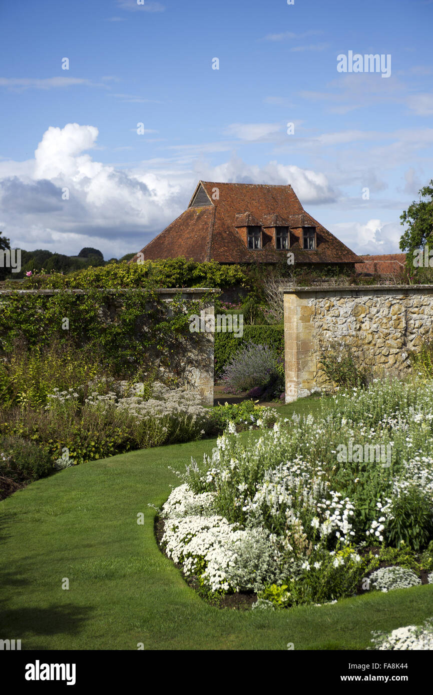 The White Garden in August at Barrington Court, Somerset. Stock Photo