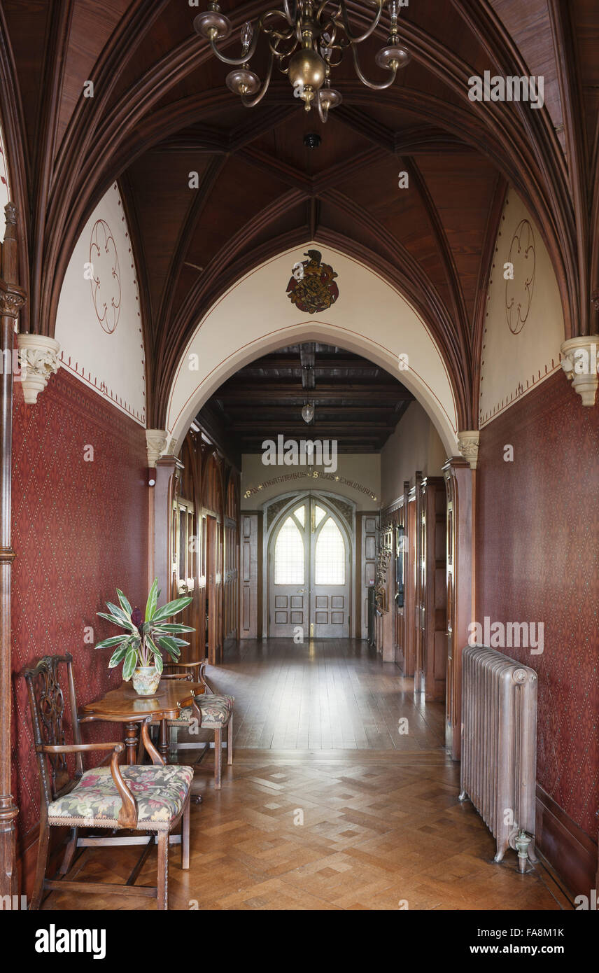 View along the Cross Passage at Knightshayes Court, Devon. Stock Photo