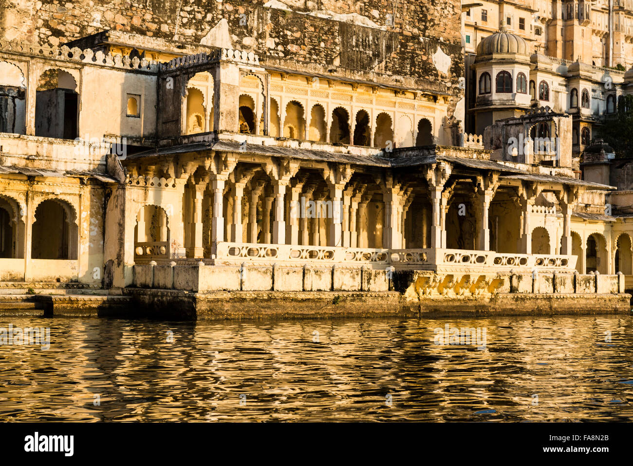 A view across Lake Pichola of Udaipur (the Venice of the East) Rajasthan Stock Photo