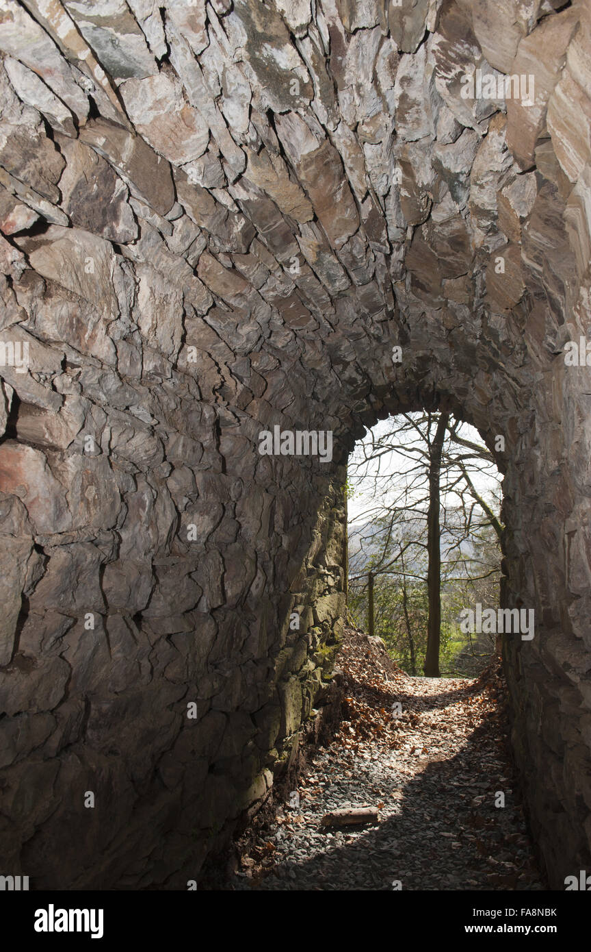 The viewing tunnel in the grounds at Allan Bank, once home to William Wordsworth and left to the National Trust by Canon Hardwicke Rawnsley, at Grasmere, Cumbria. Stock Photo