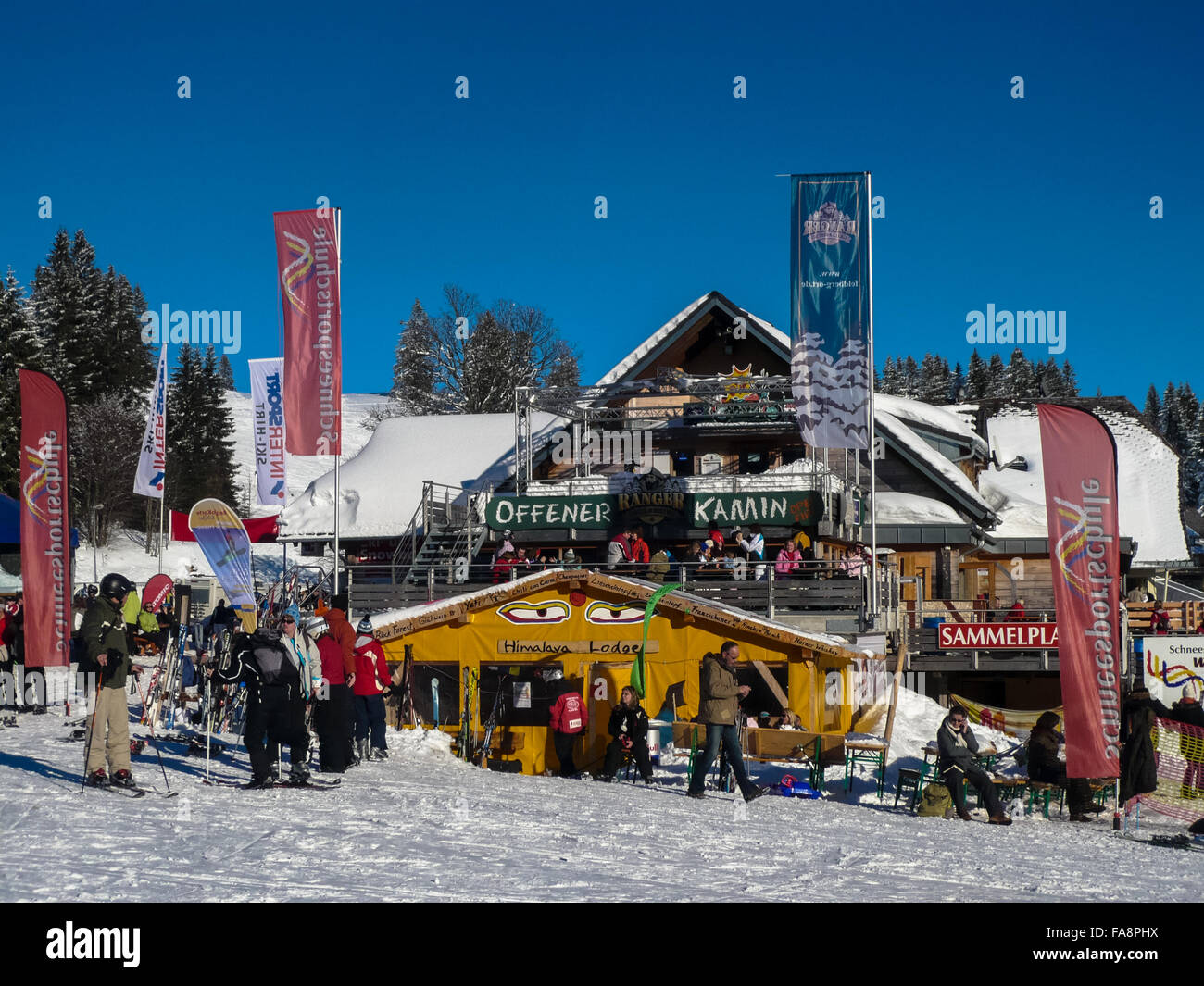 restaurant in winter landscape and ski area of feldberg germany Stock Photo