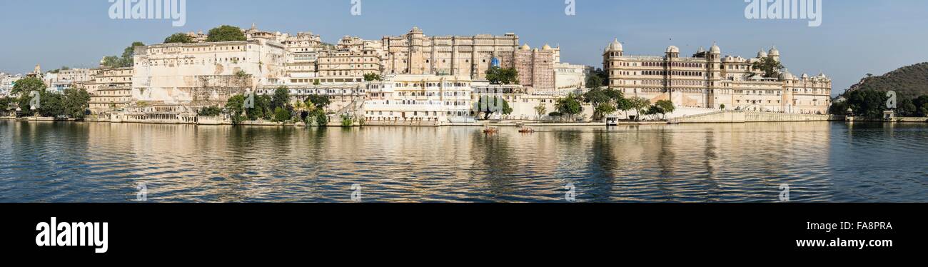 Panorama of the view of Udaipur from the Taj Lake Palace hotel Stock Photo