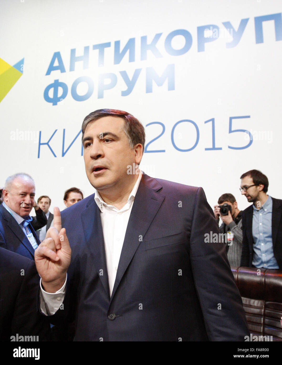 Kiev, Ukraine. 23rd December, 2015. The governor of the Odessa region, and former Georgian President MIKHEIL SAAKASHVILI during the Ukrainian Anti-Corruption Forum, in Kiev, Ukraine, 23 December, 2015. Saakashvili accused of corruption the Cabinet Ministers of Ukraine at a meeting of the National Council reform, December 14. © Serg Glovny/ZUMA Wire/Alamy Live News Credit:  ZUMA Press, Inc./Alamy Live News Stock Photo