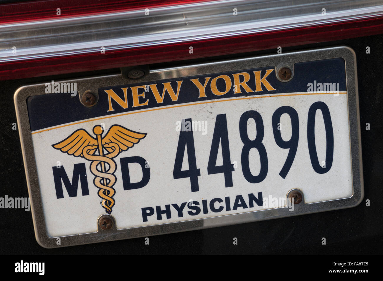 New York Physician License Plate, NYC Stock Photo