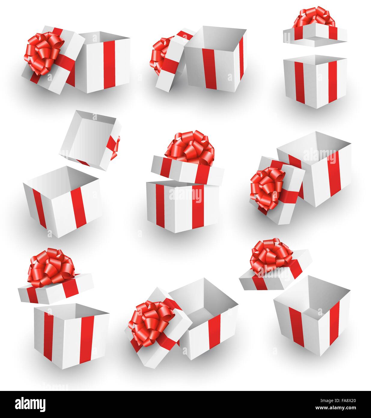 Set Collection of White Celebration Gift Boxes with Red Bows Iso Stock ...