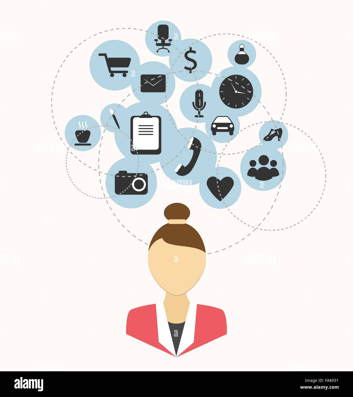 Woman with flat icons in think bubble on white Stock Vector Image & Art ...