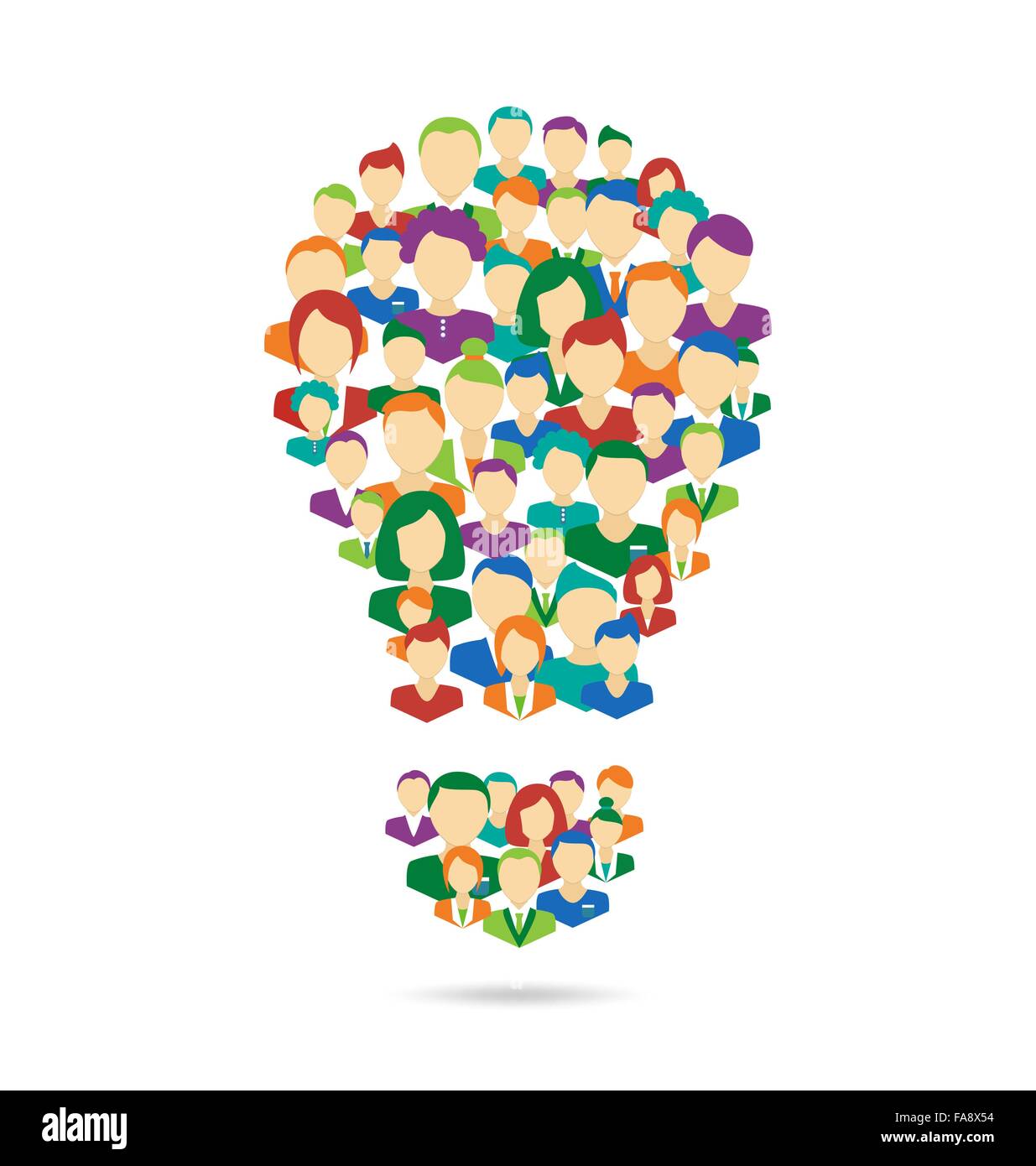 Flat Idea lamp symbolize crowdsourcing process isolated on white Stock