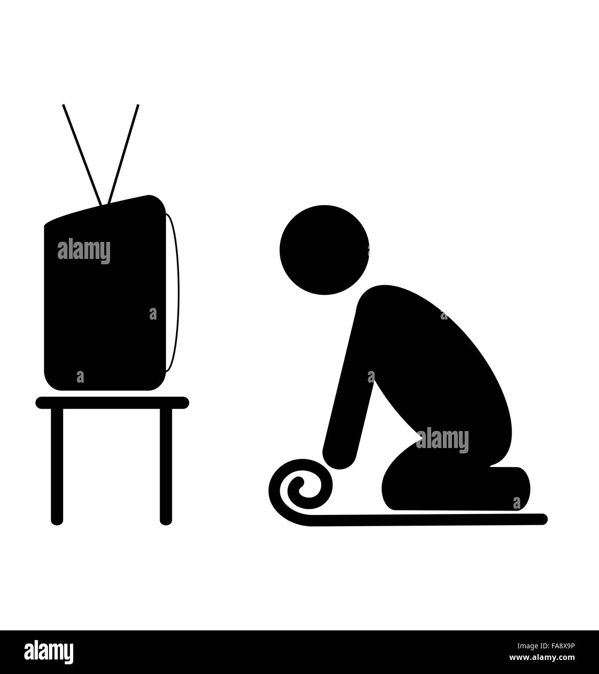 TV yoga tutorial lesson man pictogram flat icon isolated on whit Stock Vector
