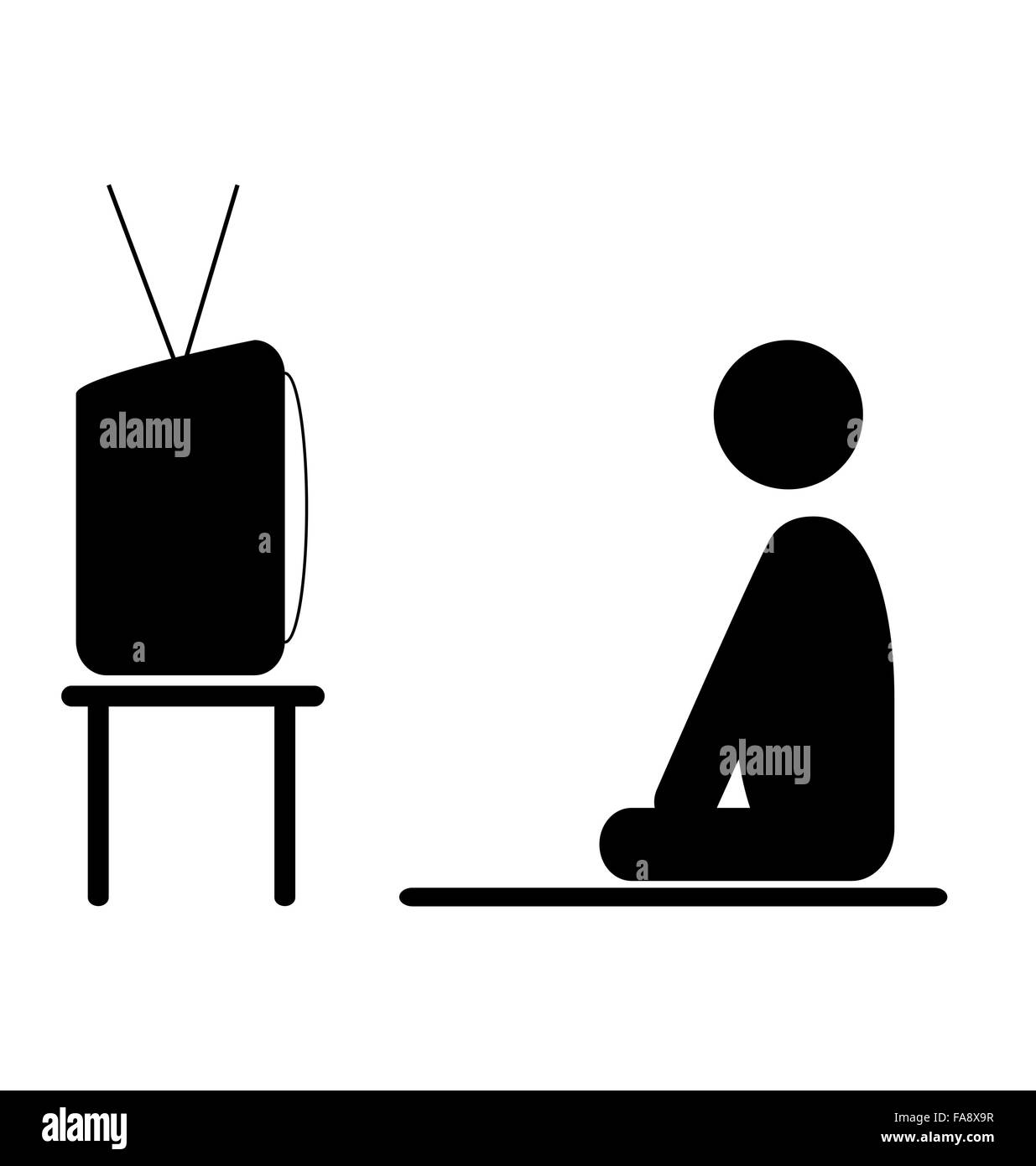 Watch TV program man pictogram flat icon isolated on white Stock Vector