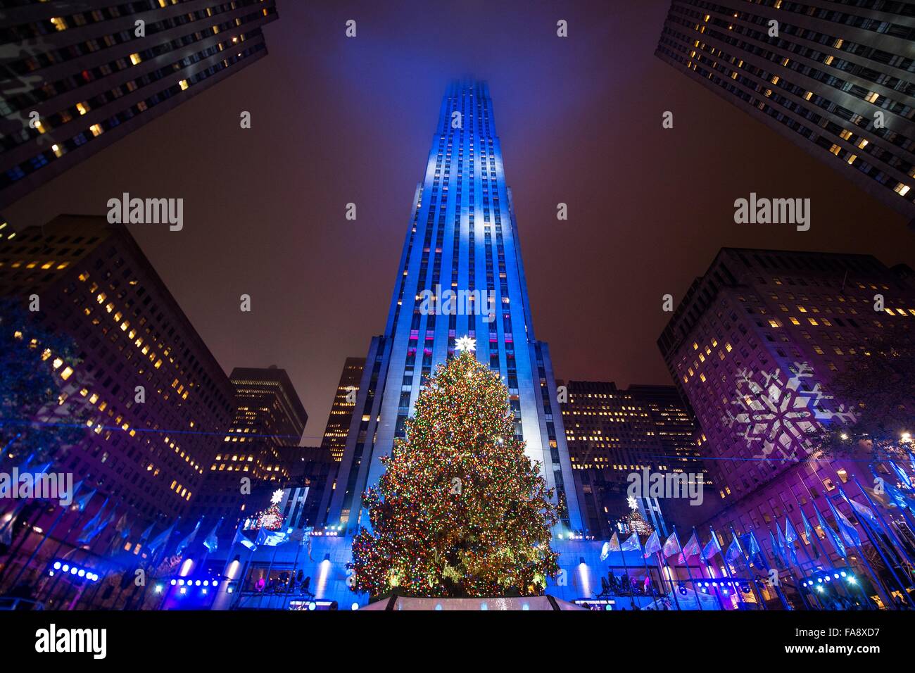 Christmas Tree lighting ceremony at 30 Rock December 2, 2015 New York City, NY. This is the 83rd year of the event which is broadcast live by NBC television. Stock Photo