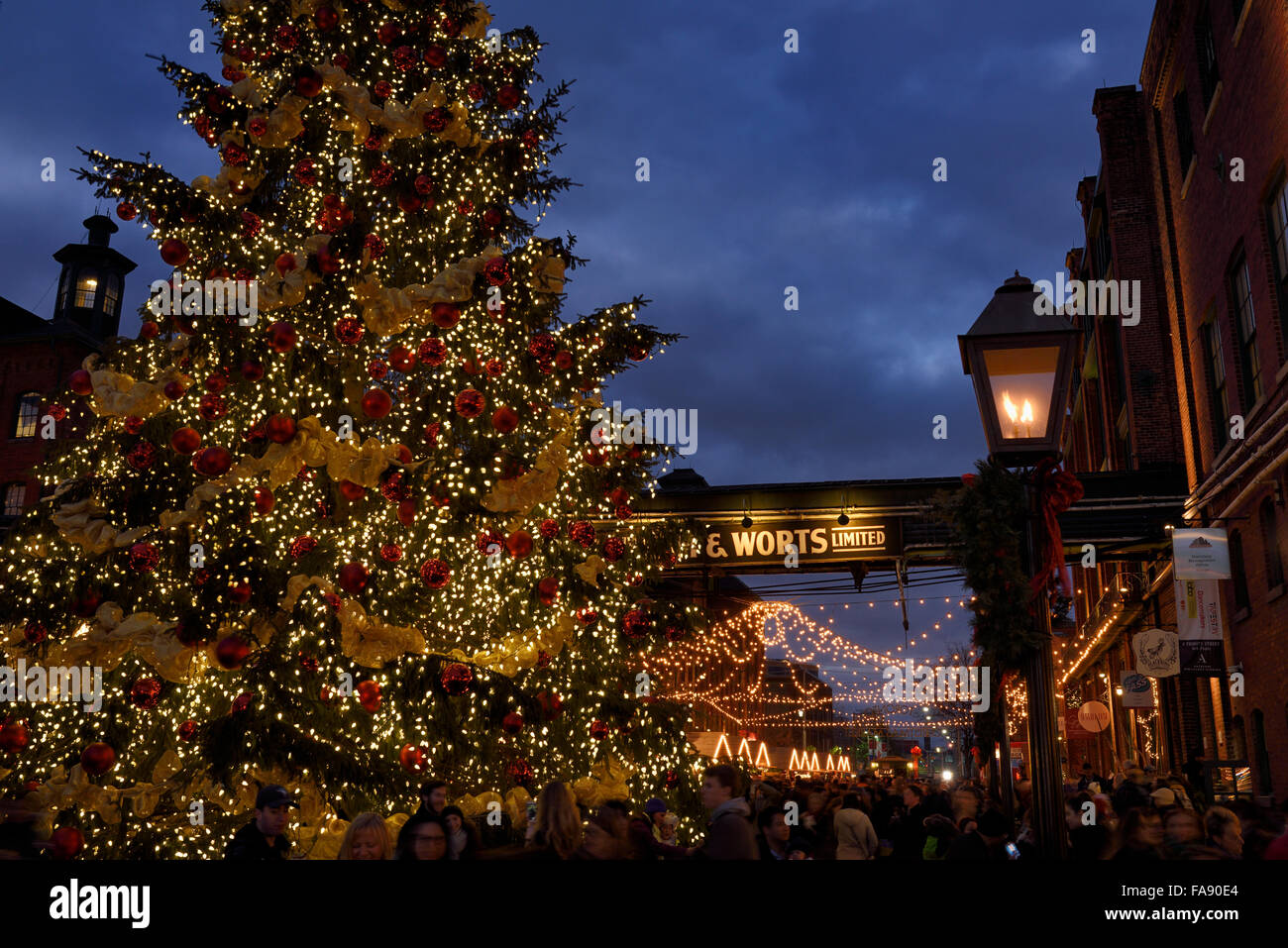 Crowds at historic Distillery District Toronto Christmas Market with